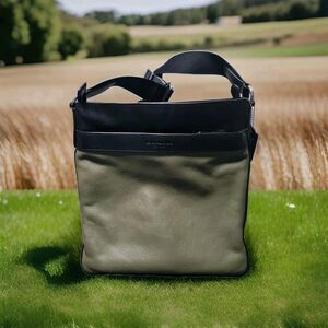 Coach Bowery Gray Green Black Crossbody Guitar Strap Color Block Pebble Leather